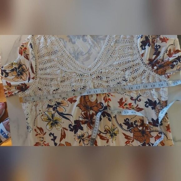 Daniel Rainn Romantic Cottagecore Floral Blouse Crochet Lace Trim Boho Chic - Picture 7 of 8